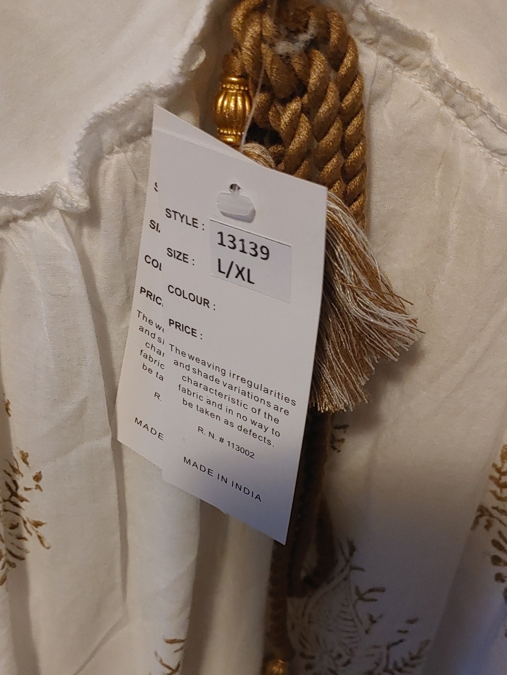 India Boutique White Maxi Dress with Gold Embroidery and Tassels - Picture 5 of 5